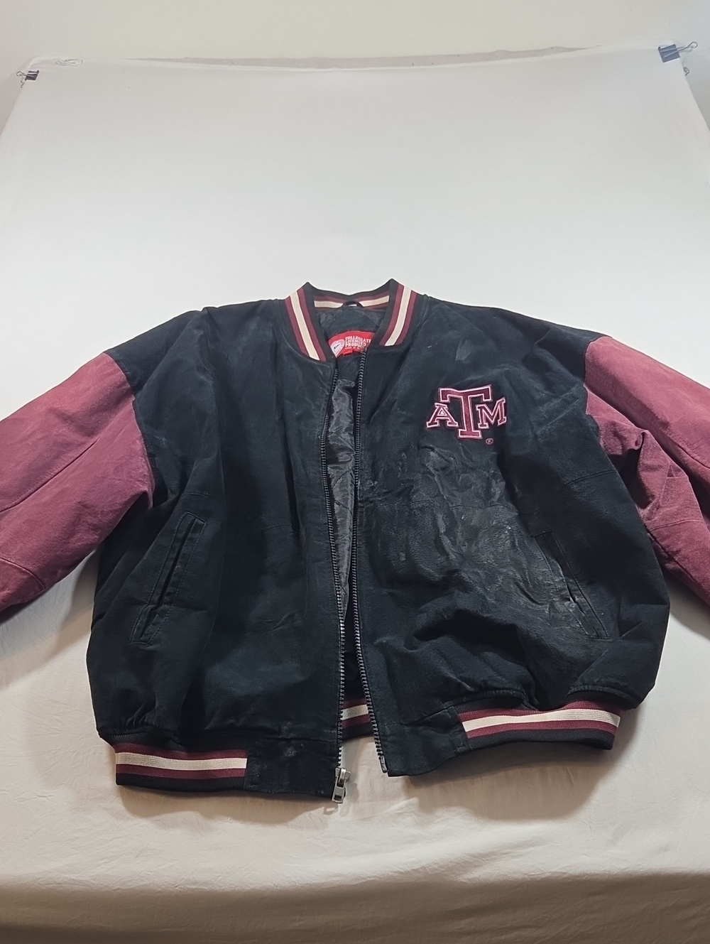 Texas A&M Two-Tone Bomber Jacket Suade Black Maroon Collegiate Embroider XLarge